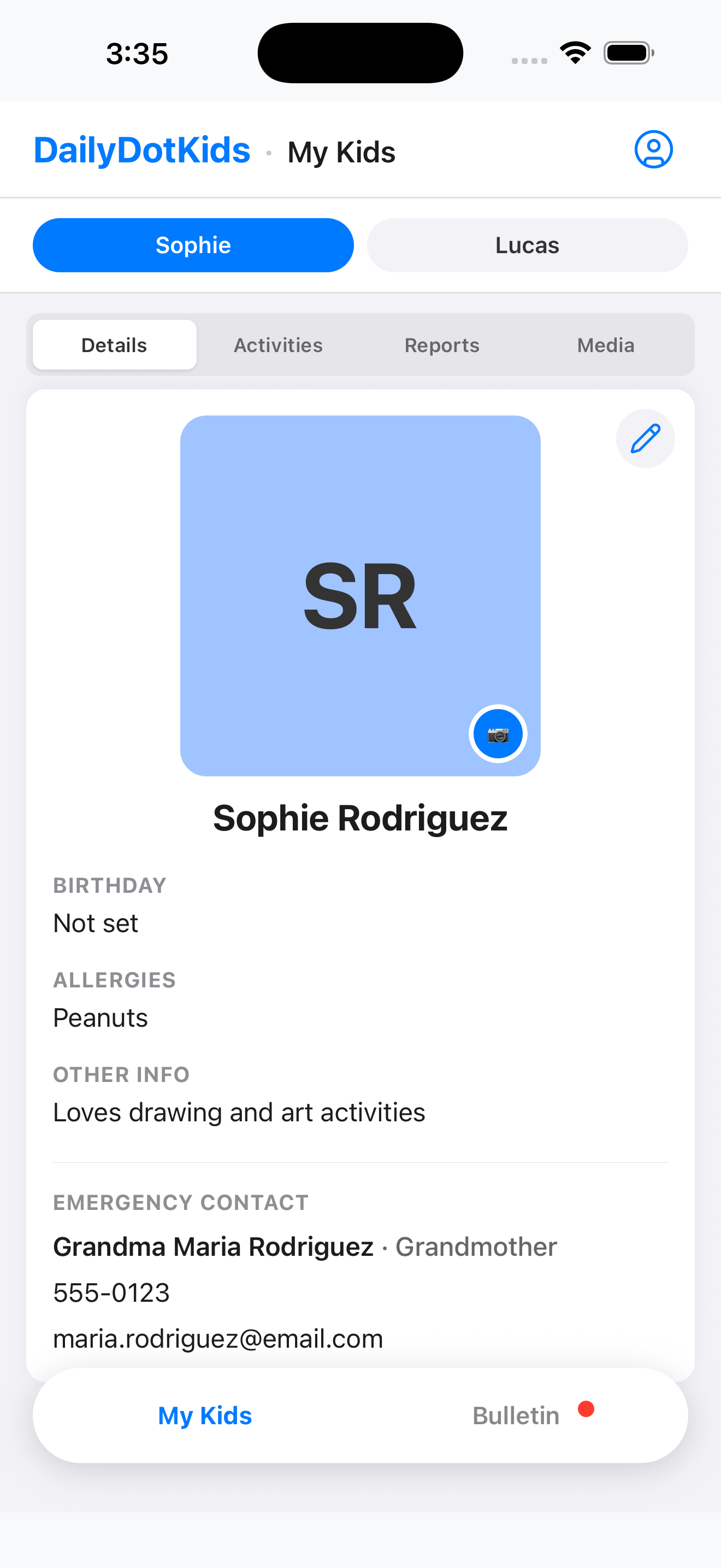 Parent my kids dashboard with child profiles